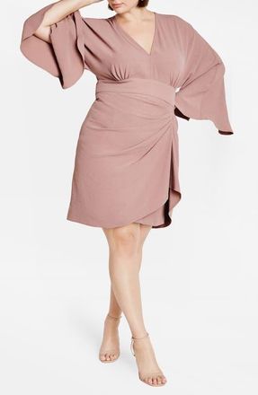 City Chic Malani Pleated Long Sleeve Sheath Dress in Rose at Nordstrom, Size Xs