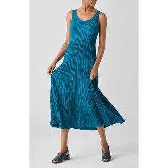 Eileen Fisher Tiered Pleated Silk Midi Dress in Drgfy at Nordstrom Rack, Size Large