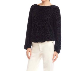 Karen Kane Blouson Sleeve Velvet Burnout Boatneck Top In Leopard