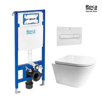 Roca Roca - Bastidor Duplo Pack Cisterna Empotrada Y Pulsador Pl1 Blanco Brillo Con Wc Susp Vortex Orion Tapa Envolvente Blanco Kp