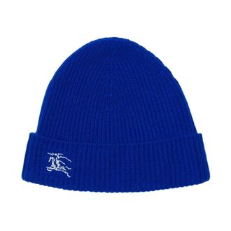 Burberry Blauwe Equestrian Knight Cashmere Beanie Hoed - Dames - Hoeden - Blauw - ONE Size - Kasjmier - Accessoires