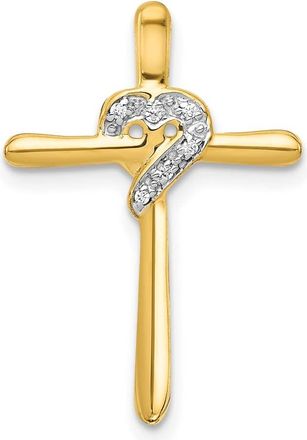 Diamond2Deal 10k Yellow Gold.02ct. Diamond Heart Cross Chain Slide Pendant