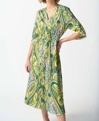 Joseph Ribkoff Satin Paisley Print Shirt Dress In Vanilla/multi