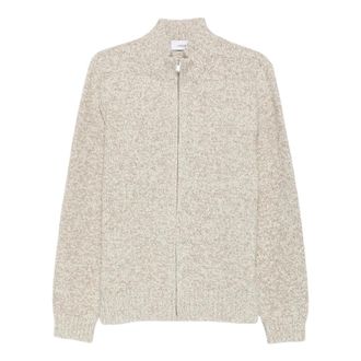 Lardini Truien & Vesten, Heren, Beige, M, Leer, Rits-up vest met gem&ecirc;leerde brei
