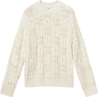 Twinset Ronde hals trui met parelversieringen - Dames - Truien - Wit - Maat: S Wol