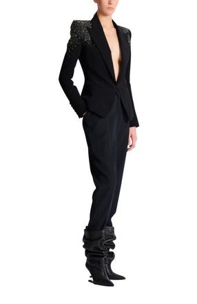 Balmain Crepe jacket with Amethyst embroidery in Black at Nordstrom, Size 38 Eu