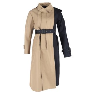 sacai Belted Color-Block Trench Coat in Beige and Navy Blue Cotton