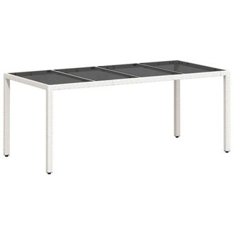 Berkfield Home Garden Table with Glass Top White 190x90x75 cm Poly Rattan | Size: 190 x 90 x 75 cm