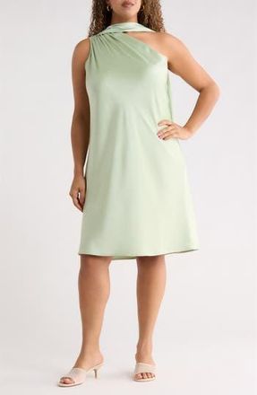 Renee C One-Shoulder Satin Shift Dress with Scarf in Pistachio at Nordstrom Rack, Size 3X