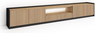 Skraut Home Skraut Home - Mueble Tv, Televisi&oacute;n, Muebles De Sal&oacute;n, Almacenaje, 310x37x50cm, Para Tv Hasta 80, Led, Estilo Moderno, Roble Y Negro