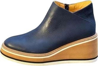 Generic Womens Ankle Boots Round Toe Casual Leather Platform Wedge Booties Comfortable Lightweight Chunky Bottom High Heels Short Wedge Ankle Boots Fashion Th