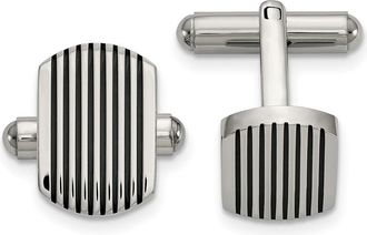Diamond2Deal Stainless Steel Polished Black IP-plated Striped Cufflinks