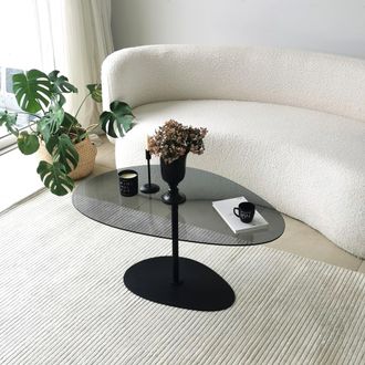 Dmora Mesa De Centro Tremiti, Cristal Templado, Ovalada, Tono Ahumado, 90x60x40h Cm Negro