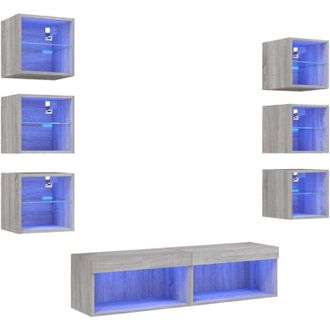 vidaXL Vidaxl - Muebles Tv Pared Con Led 8 Pzas Madera Ingenier&iacute;a Gris Sonoma