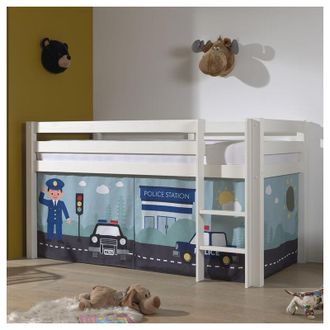 M&S Collection M&s - Cama De Media Altura 90x200 Con Somier Y Funda Polic&iacute;a Vipack Pino Blanco