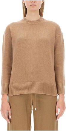 Max Mara Rondgebreide trui - Dames - Ronde hals truien - Beige - L - Wol - Truien & Vesten