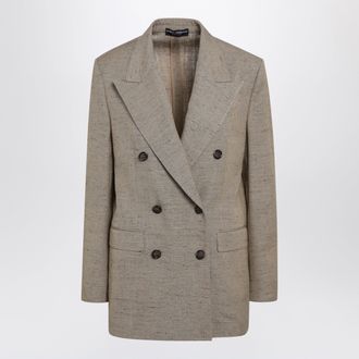 Dolce & Gabbana Giacca doppiopetto Sicilia in tweed melange beige e bianco