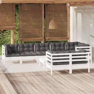 vidaXL Muebles De Jard&iacute;n 9 Pzas Con Cojines Blanco Madera Maciza Pino Vidaxl