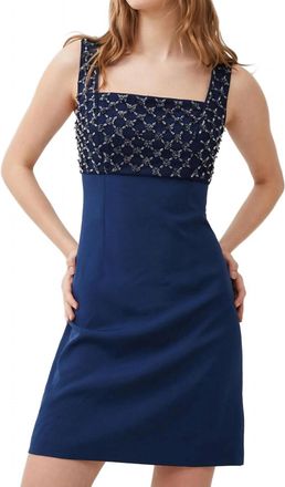 French Connection Embroderied Darcy Crepe Dress In Midnight Blue