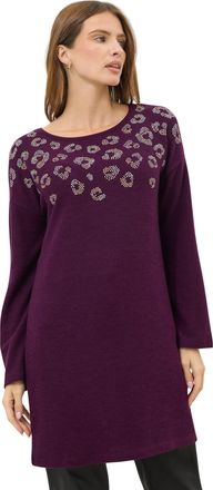 M&Co Womens Berry Embellished Leopard Tunic Jumper Dress - Womens Purple