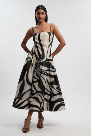 Karen Millen Womens Jacquard Floral Print Woven Maxi Prom Dress - Monochrome Multi - Size 12 UK