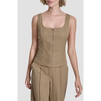 DKNY Zigzag Stitch Corset Top in Travertine at Nordstrom, Size Xx-Small