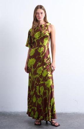 Topshop Asymmetric Bias Cut Satin Maxi Dress in Rust Multi at Nordstrom Rack, Size 8 Us (Fits Like 6-8)