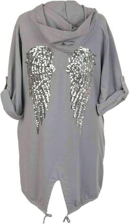 Janisramone Womens Oversized Hoodie with Sequin Angel Wings at Back - Hooded Cardigan Women, Pull On Style Sequin Angel Wing Top, Baggy Cardigans for Women UK Gre