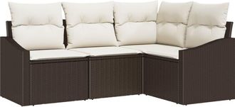vidaXL Garden Dining Set with Cushion with Storage 4 pcs Brown, Cream Vidaxl