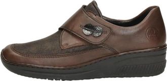 Rieker Klittenband - Dames - Platte Schoenen - Bruin - 38 EU - Leer - Schoenen
