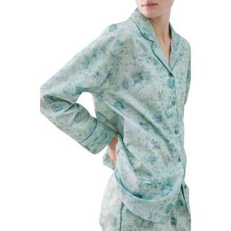 Mango Relaxed Fit Cotton Pajama Top in Mint Green at Nordstrom, Size Medium
