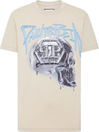 Philipp Plein T-Shirt Ronde Hals Skull - Heren - T-shirts - Beige - 4XL - Katoen - Tops