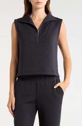 Lord & Taylor Dreamweave Sleeveless Half Zip Mock Neck Top in Black at Nordstrom, Size X-Small
