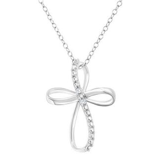 House of Brilliance 925 Sterling Silver Diamond Accent Cross Ribbon 18 Pendant Necklace in White at Nordstrom