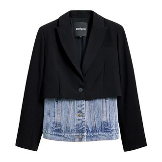 Desigual Light Jackets, female, Black, Size: S Black Button-Up Jacket Spring/Summer Women