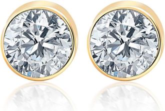 Pompeii3 1.00Ct Round Brilliant Cut Natural Quality SI1-SI2 Diamond Stud Earrings in 14K Gold Round Bezel Setting