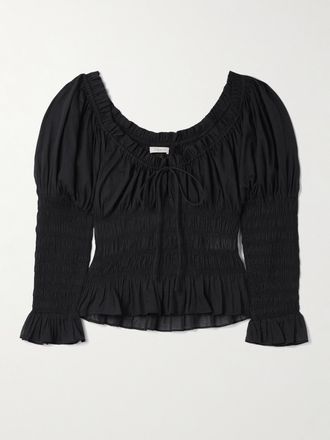 D&ocirc;en Blusa In Voile Di Cotone Biologico Arricciato Baptisia - Nero