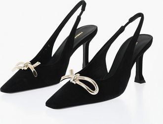Ferragamo Suede Slingbacks ARLENE with Gold Metal Detail Heel 8.5cm Salvatore Ferragamo