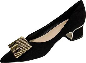 Generic Spring and Summer New Womens Fashion Pointed Toe Soft Sole French Versatile Heel Fashion Shoes Evening Low Heel Shoes (Black, 3.5)