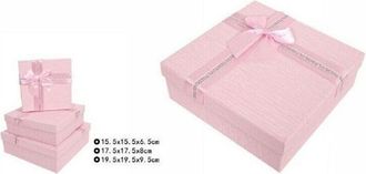 Trade Shop Trade Shop - Set 3 Pezzi Scatole Box Per Regali Varie Misure Quadrate Rosa Con Fiocco 69346