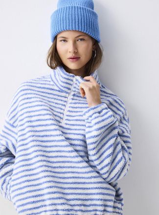 Twik Womens Striped zip-up high-pile fleece sweater