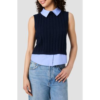 French Connection Aleyna Ribbed Sweater Vest in Aleyna Knit W/Combo Poplin at Nordstrom, Size X-Small