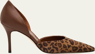 Manolo Blahnik 90mm Taylerbinu Leopard Mixed Leather Pumps