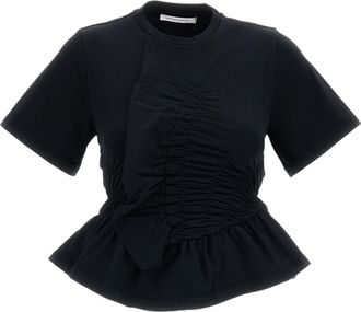 Cecilie Bahnsen Black Ace Stretch Cotton Peplum T-Shirt
