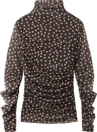 Mango Polka Dot Ruched Turtleneck Mesh Top in Brown at Nordstrom, Size X-Small
