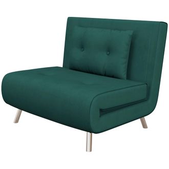 HOMCOM Poltrona Letto Singolo 3in1 In Velluto Schienale Reclinabile Verde Scuro - Homcom