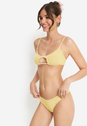 Lascana Bustier-Bikini LSCN BY LASCANA, Damen, Gr. 34, Cup C/D, gelb, Recycling-Polyester, Strukturmuster, Bikini-Sets Bustier-Bikini, aus trendiger Strukturw