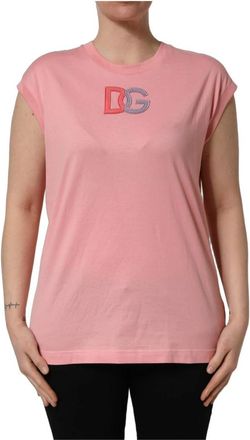 Dolce & Gabbana Tanktop met ronde hals - Dames - T-shirts - Roze - XS - Katoen - Tops
