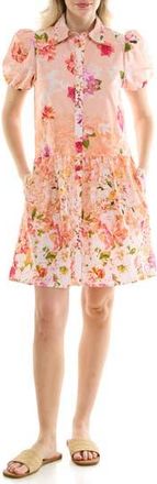 Nicole Miller Puff Sleeve Shirtdress in Floral Peach at Nordstrom Rack, Size 12