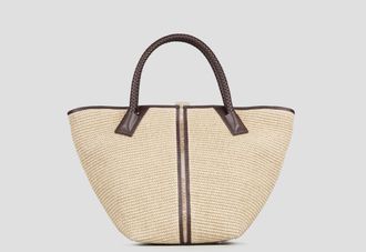 Alexander Smith Lauren Medium handbag with shoulder strap in beige raffia and woven brown handle